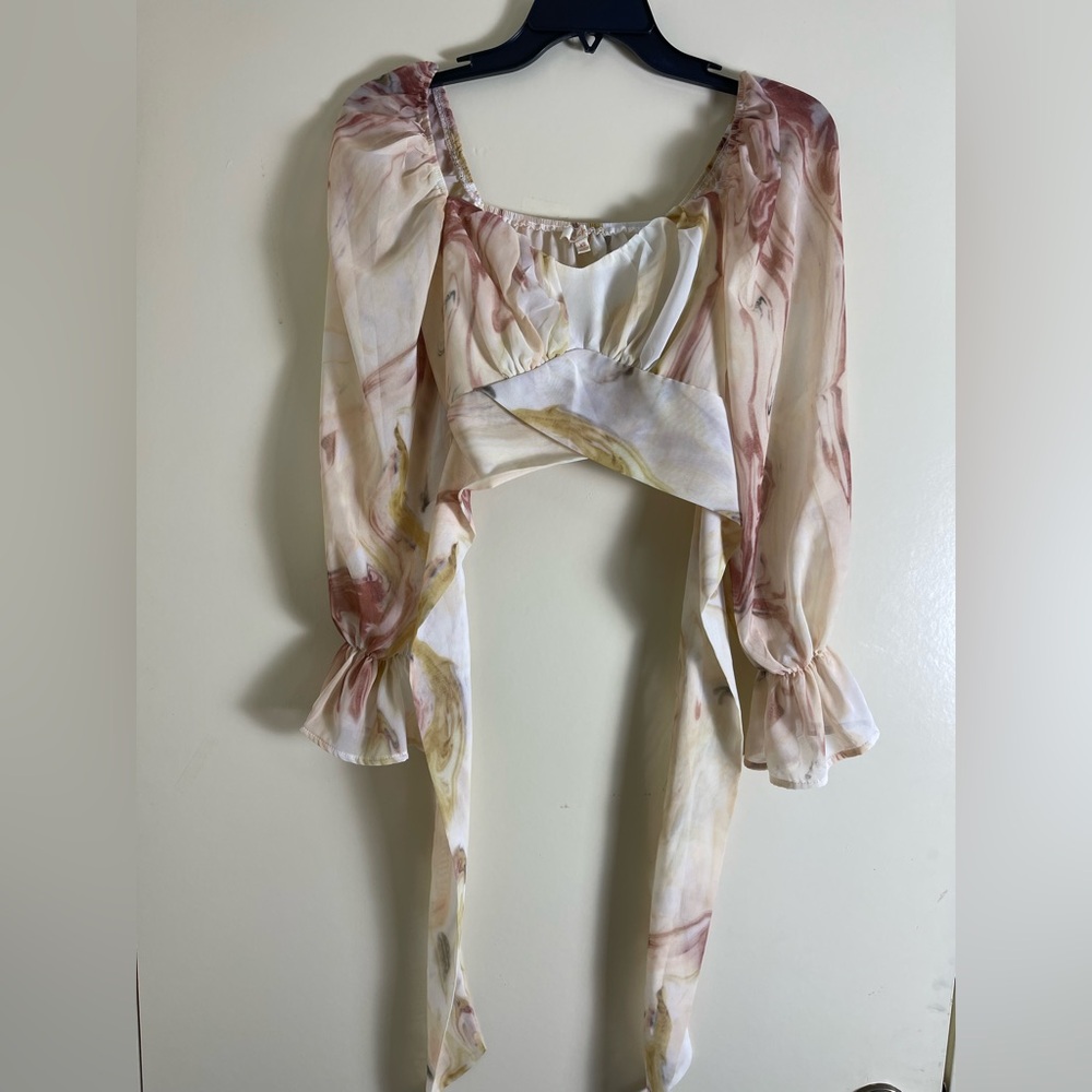Peach~Long Sleeve Fitted Wrist Crop Top